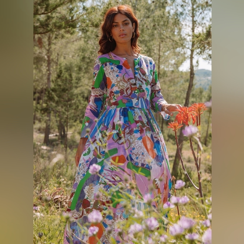 Soler London Romantic III Henley Button Midi Dress Size M/L Borgo Magic Pink